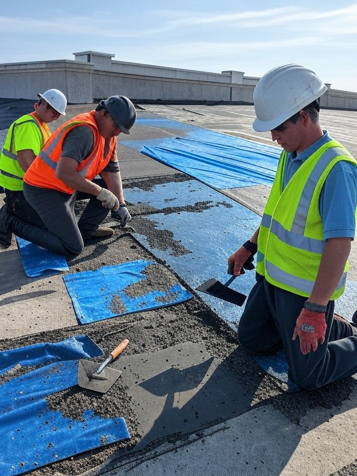 Commercial flat roof replacement in progress